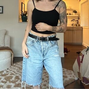 Mango Light Blue Distressed Jean Shorts